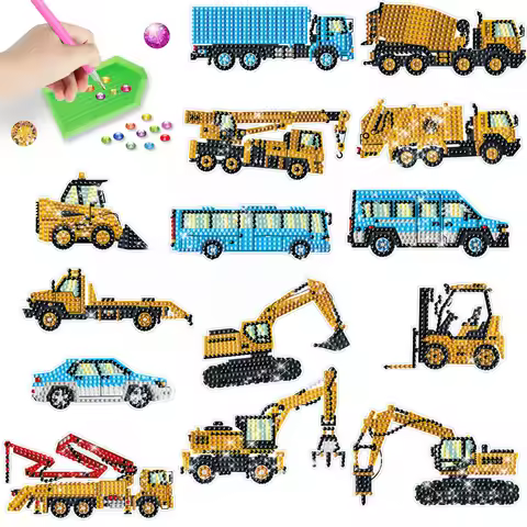 Cartoon Engineering Vehicle Diamond Painting Sticker Kits Children Handmade Excavators Cars Sticker