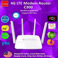 4G LTE Router Modem Modified Unlimited Unlock WIFI Hotspot C300 4 Antenna