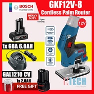 BOSCH GKF12V-8 CORDLESS PALM ROUTER C/W GAL1210CV CHARGER +1x GBA12V 6.0AH BATTERY + FOC:1x 2.0AH BA