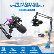 Fifine K651 USB Dynamic Microphone with RGB Shock Mount & Touch-Sensitive Mute Button for Gaming/Str