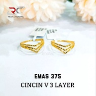 CINCIN TRIPLE V EMAS TULEN 375 CINCIN 3V PAHAT BAJET EMAS 375 CN V KIKIR EMAS GOLD RING 375 SIMPLE D
