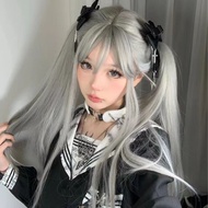 Grey Lolita Cosplay Wig Long / Short Straight Wig with Bangs Grey Lolita Kawaii Cosplay Wig for Wome