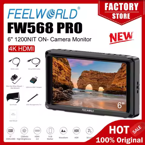 FEELWORLD Camera DSLR Monitor FW568 PRO 6-inch 1200nit High Bright4K HDMI 60Hz