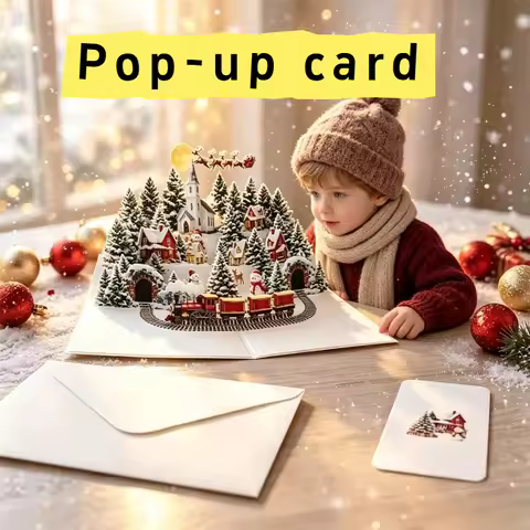 3D Pop-up Christmas Greeting Card Winter Village Santa Claus Themed Envelop For Gifting Family Frien