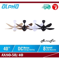 ALPHA AlphaFan AX80 5B DC Motor Ceiling Fan with 5 Blades 8 Speed Remote (40") AX80-5B/40