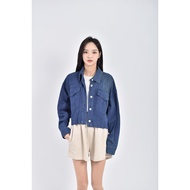 ((2XL) adeline Slim-Fit Short Denim Breasted Blue Jacket Second-Hand Clothing