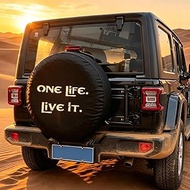 ZTYCKJ Fits 32 Inch Tires White Print One Life Live It Black PVC Leather Spare Tire Cover for Jeep W