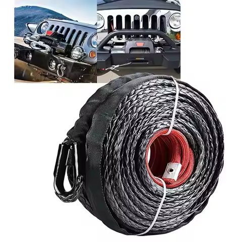 Winch Rope String Line Cable with Sheath Gray Synthetic Towing Rope 29m12000LBs Car Wash Maintenance
