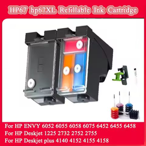 for HP67XL Ink Cartridges Refillable Compatible for HP Deskjet Plus 4140 4152 4155 4158 1225 2732 27