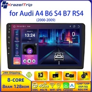 8 Core Car Radio Stereo for Audi A4 B6 S4 B7 RS4 2000 - 2009 Carplay Android Auto QLED GPS 4G DSP RD