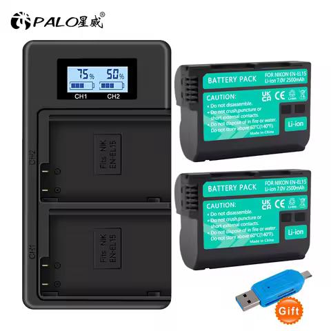 2500mAh EN-EL15C EL15C EN EL15 Battery + LCD Dual Charger for Nikon Z5, Z6, Z6 II, Z7, Z7II D780, D8