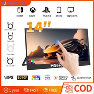 HGFRTEE 14 Inch HD1080P Full-Angle 178° Touched Portable Monitor Travel Office Games Movie Viewing E