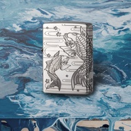 【ZIPPO官方旗艦店】 櫻花鯉魚(全銀)防風打火機 ZA-3-11C