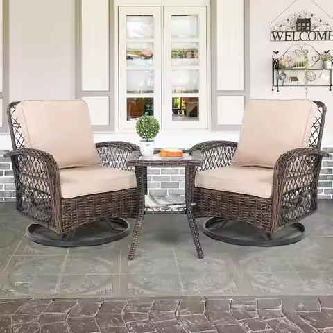 3-Piece Patio Furniture Set, Swivel Rocking Chairs for 2, Outdoor Swivel Bistro Set, Porch Chairs wi