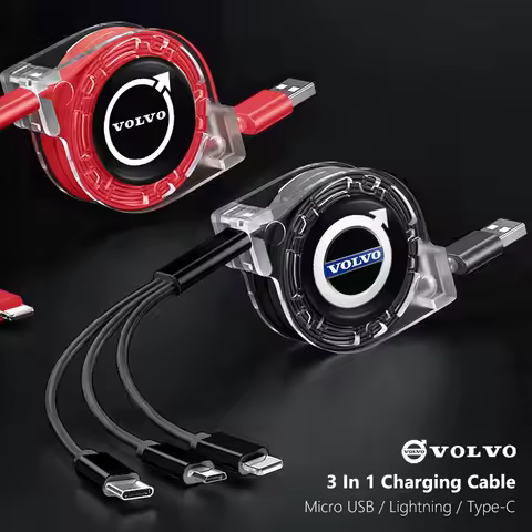 3 In 1 Micro USB Type C Charging Cable Multi Charger Wire For Volvo Rdesign XC90 XC40 XC60 V60 V70 V