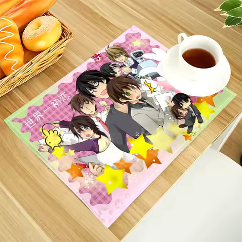 Sekai Ichi Hatsukoi Print Linen Dining Table Mats Alphabet Kitchen Placemat 30X40cm Coasters Pads Bo