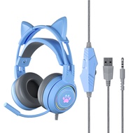 【FAS】-Cat Ear Headset 3.5mm PC Gaming Headset with Microphone Detachable Cat Ear Wired USB Headset for /