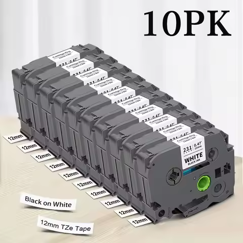 5pcs/10pcs TZe231 Compatible for Brother Ptouch 12mm TZe Tape Laminated Labels TZe 231 Prnter Ribbon