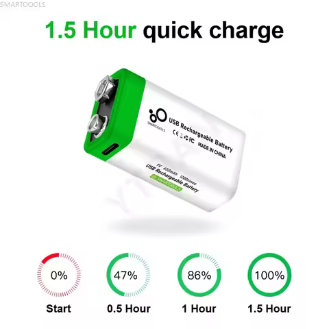 6F22 9V Li-ion Battery Rechargeable Battery 650mAh for RC Helicopeter Model Multimeter Microphone +U