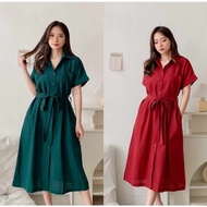 Unik Midi Dress Terbaru Imlek CNY Merah Linen Busui Fit to XL Murah