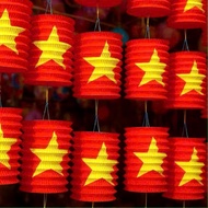 [September 2]Red Folded Paper Lantern Printed with Golden Stars – Mid-Autumn Festival Decoration, Na