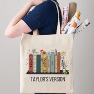 1 pc Taylors Version Pattern Beige Tote Bag Taylor Tote Bag Book Bag TS Merch Shopping Bag Shoulder Bag Canvas Bag