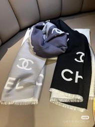 🌈Chanel 25c scarf 頸巾 圍巾 披肩 漸變  黑色 灰色 三色 拼色 羊毛及棉