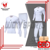 PAKET BASELAYER MANSET PUTIH PRIA WANITA SETELAN BAJU OLAHRAGA CELANA