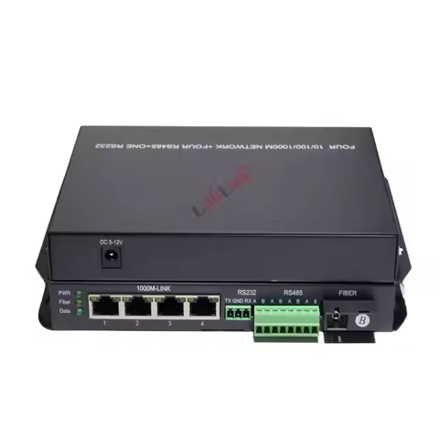 1 Pair 4 RS485+4 Gigabit Ports Optical Media Converter 20km SX SM SC RS485 to Ethernet Fiber Convert
