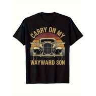 Wayward Son Vintage Kansas Lyrics T-Shirt - Retro Classic Car Graphic Tee with Golden "Carry On My W