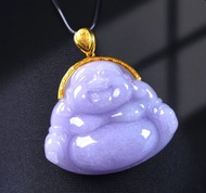 紫羅蘭翡翠佛公彌勒佛項鍊 18K金鑽石 | 天然緬甸玉A貨翡翠