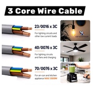 100% Full Copper 23/0016 / 40/0076 / 70/0076 3 Core Cable PVC Flexible Wire Wayar Tembaga 3 Colour