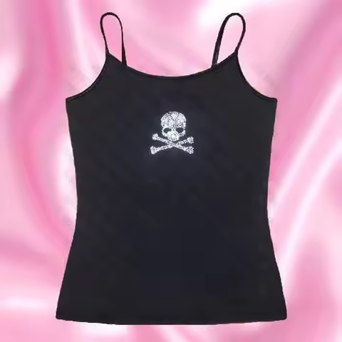 Skull Rhinestones Crop Tops Women Grunge Clothes Y2k Aesthetic Clothing Summer Emo Women's Corset Ha