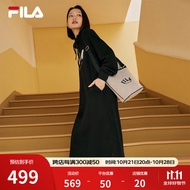 斐乐（FILA） 官方女子连衣裙秋季新款宽松休闲连帽长袖针织长裙 正黑色-BK 165/84A/M