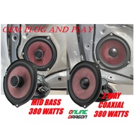 High Quality Perodua OEM Plug & Play 6" Inch 380 Watts 2 Way Coaxial / Mid Bass Speaker 12V Car Spea