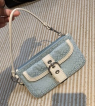 Vintage Coach sky blue baby blue Soho buckle wristlet pouch purse handbag