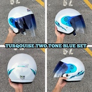 SPECIAL EDITION COMBO SET HELMET LTD SPORT PEARL WHITE LINE TURQOUISE INCLUDE TWO TONE SIANG MALAM C