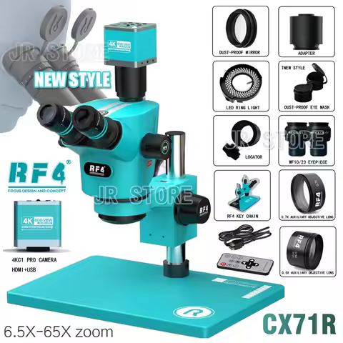 RF4 CX71R Trinocular Stereo Microscope 6.5x-65x 30°C Ergonomic Design Continuous Zoom 4K Camera for 