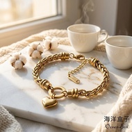 ☆§ Ocean Box §☆Braided Rope Loop Buckle Dangling Heart Gold Titanium Steel Bracelet KN89