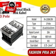 TERMINAL BLOCK BLOCK DIN RAIL GLASS 3 POLE PIN CABLE 20A 600V IN-13SBK BY PRIA JKT GUARANTEED FREE S