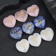 CS26-Natural Crystal Heart Carving Angel Numbers Blue Pattern 777 Heart-Shaped Play Wishing Stone De