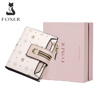 FOXER  Women PVC Signature Wallet Small Purse Embossing Female Short Wallet Ladies Card Holder Fashi