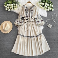 Kỳ Nghỉ Bãi Biển Bohemian Thêu Dài Đầm Nữ Tay Lồng Đèn Maxi Váy Tiệc Hè Phong Cách Quốc Gia Đầm