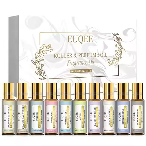 EUQEE 10 Bottles Women Fragrance Oil Gift Set Bubble Gum Jadore White Musk 10ml Roller Fragrance Oil