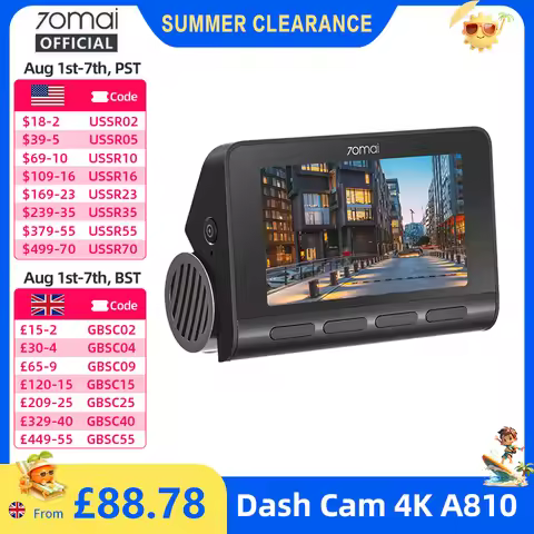 70mai 4K Dash Cam A810 HDR Built-in GPS ADAS 24H Parking 4G Compatible Car DVR 70mai A810
