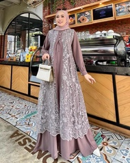 Dhuhayu Maxy Gamis Brokat Bunga Untuk IbuIbu Kondangan Pesta Pernikahan Model Terkini 2023 Modis Modern Longdress Brukat Lengan Panjang Busui Resleting Depan Bahan Ceruty Babydoll Luxury Dress Barukat Wanita Remaja Dewasa Muslim Baju Terusan Muslim Beruka