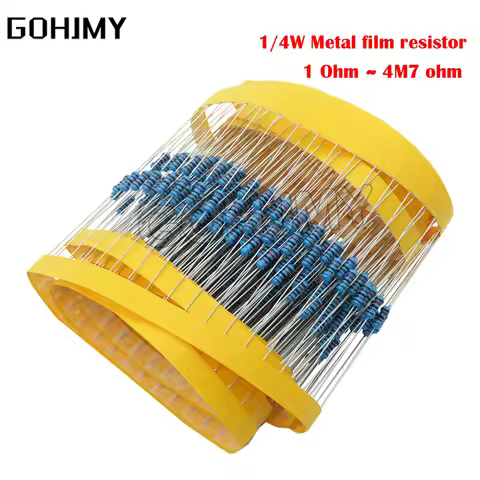 100pcs 1/4W Metal film resistor 1R ~ 22M 1R 100R 220R 330R 1K 1.5K 2.2K 3.3K 4.7K 10K 22K 47K 100K 2