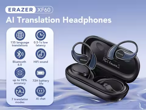 ERAZER XF60 Translation Earbuds Bluetooth 6.0 Headphones With Microphone Anti-Loss Power Bank + Flas