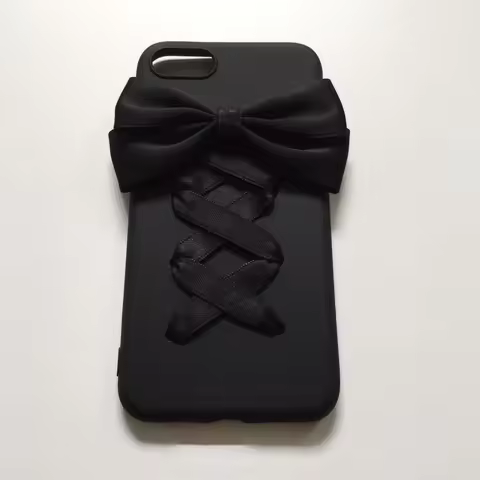 Sweet Girl Lolita Black Bowknot Case for I15 16 Pro Max Soft Phone Case Handmade Women Phone Covers