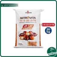 GARSONI NITROVITA 12-6-22+3MgO+TE Baja Sebatian NPK 50KG Untuk Kelapa Sawit, Durian, Mangga & Tanama